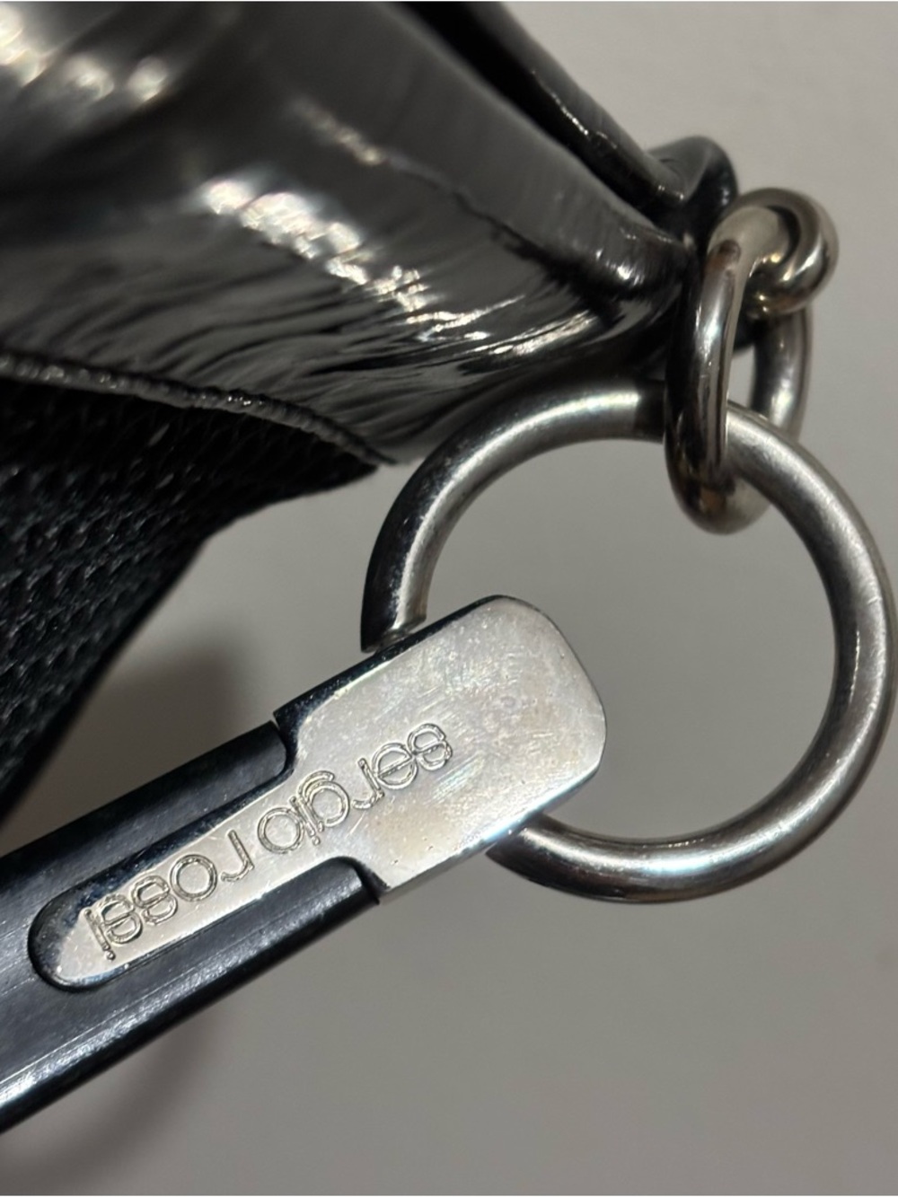 Sergio Rossi Vintage 90s Black Mesh Baguette Hobo Bag Silver O-Ring Detail - Picture 14 of 14
